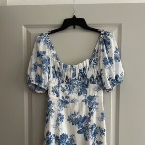 Abercrombie Puff Sleeve Floral Blue and White Dress